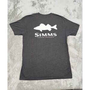 Simms T-Shirt Mens Medium Gray White Logo Fishing Graphic Short Sleeve Tee Light